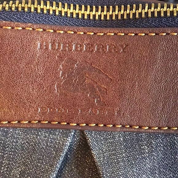 BURBERRY Denim Shoulder Bag Brown Leather Top Zip Closure Blue Label RARE - Picture 6 of 17